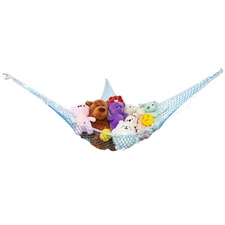Blue Toy Hammock Net w/ LED Light Organize Stuffed Animals And Kids Bath Toys