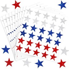 300Pcs Glitter Patriotic Star Stickers Red Blue Silver Star Shaped Self-Adhesive