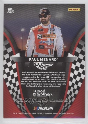 2018 Panini Victory Lane Starting Grid Blue 10/25 Paul Menard #S15 fm0 - Picture 2 of 3