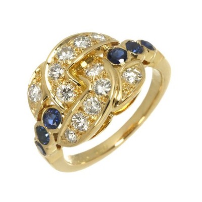 CHAUMET Diamond Sapphire Ring 18K Yellow Gold 750 size5.25(US) 90329465