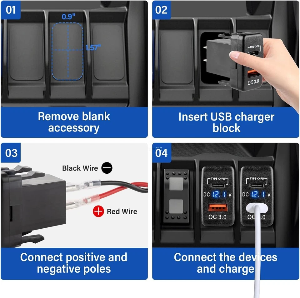 For Toyota 4Runner 2003-2009 USB C Car Charger Socket Dual Port PD3.0 QC3.0 - Image 3 of 4