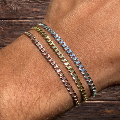 Flaches Panzerarmband 3 mm - massiv 925 Sterling Silber oder 14 Karat Gold/Rose Vermeil