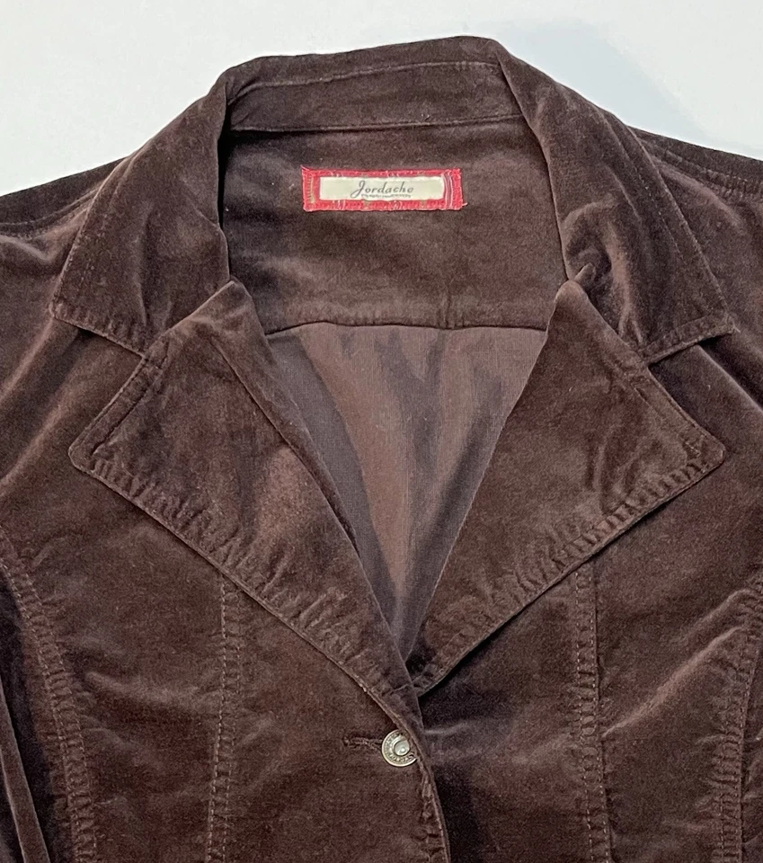 Vintage Y2K Jordache Brown Velvet Short Blazer Jacket Retro Boho Sz L Chest 39” - Image 3 of 4