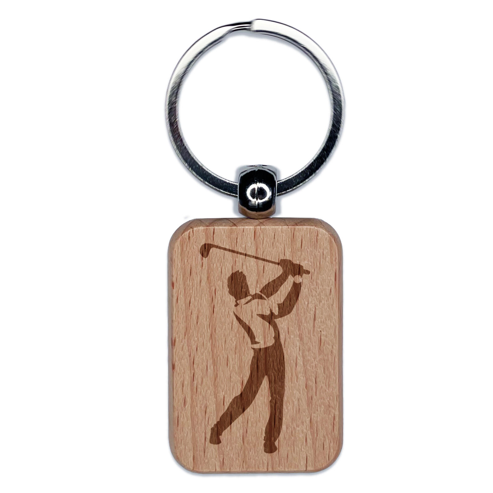 Golf Swing Engraved Wooden Rectangle Keychain Charm