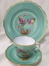 c1900 Spode  HandPainted Celadon Vestita Orchid No. 3  TRIO SET  Price Y5627