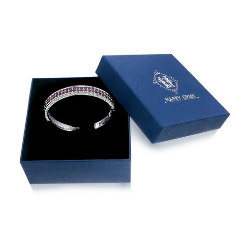 925 Sterling Silver Cuff Bangle Bracelet Gemstones Rhodium Plated Size M - Picture 9 of 9