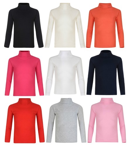 KIDS BOYS GIRLS POLO NECK RIBBED JUMPER 