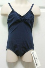 NWT Camisole cotton spandex child Sz 7-8 leotard navy pinchfront sz M
