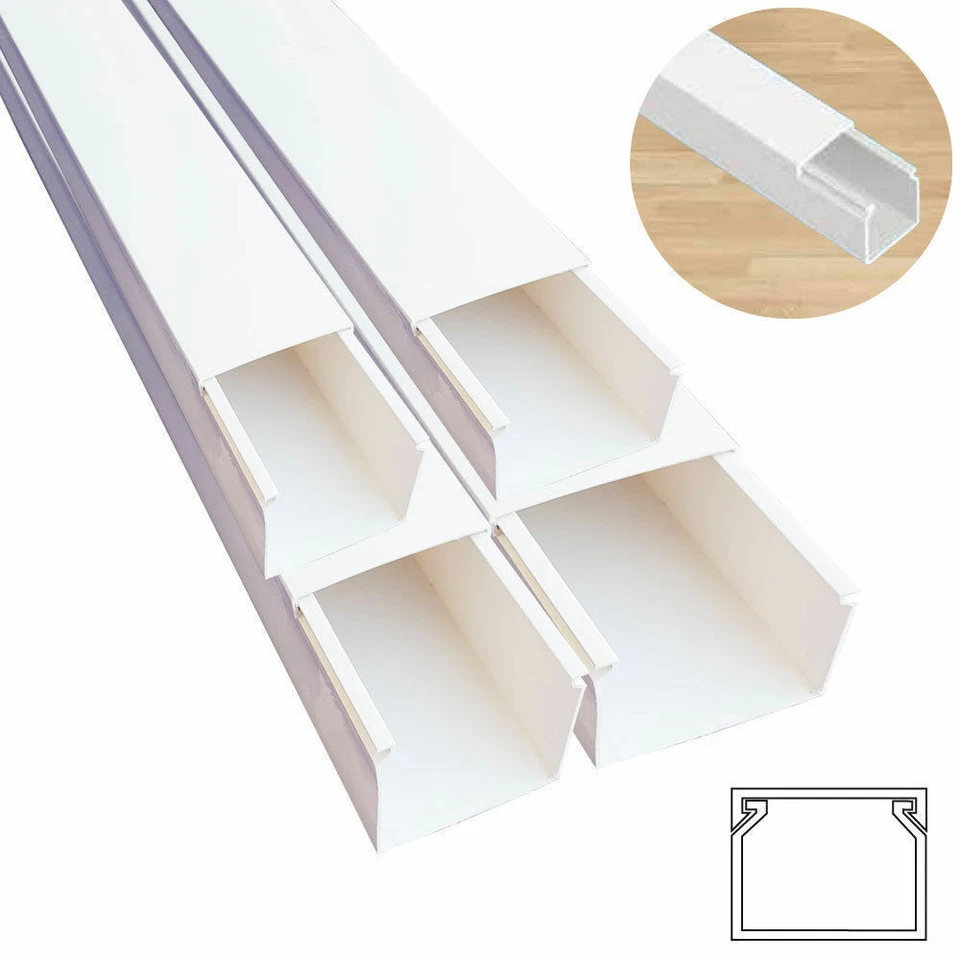 PVC Kabelkanal Kabelleiste Größe und Länge nach Wahl weiß vorgebohrt NEU - Bild 1 von 4