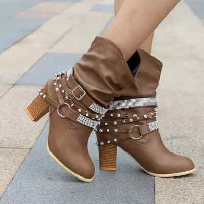 Stiefel Winter Hoch Komfortabel Schuhe Weich 8 CM Brown 8744