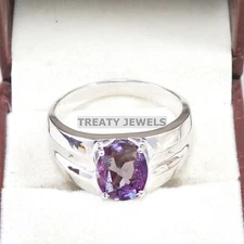 Alexandrite Oval Cut  Gemstone With 925 Sterling Silver Ring For Men's #A661