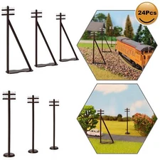 24pcs HO Scale Power Pole 1:87 Telegraph Telephone Poles 7.5cm Railway Diorama