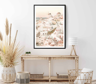 Thera City on Santorini Print, Greece Wall Art, Houses Framed Bea Wall Art, City