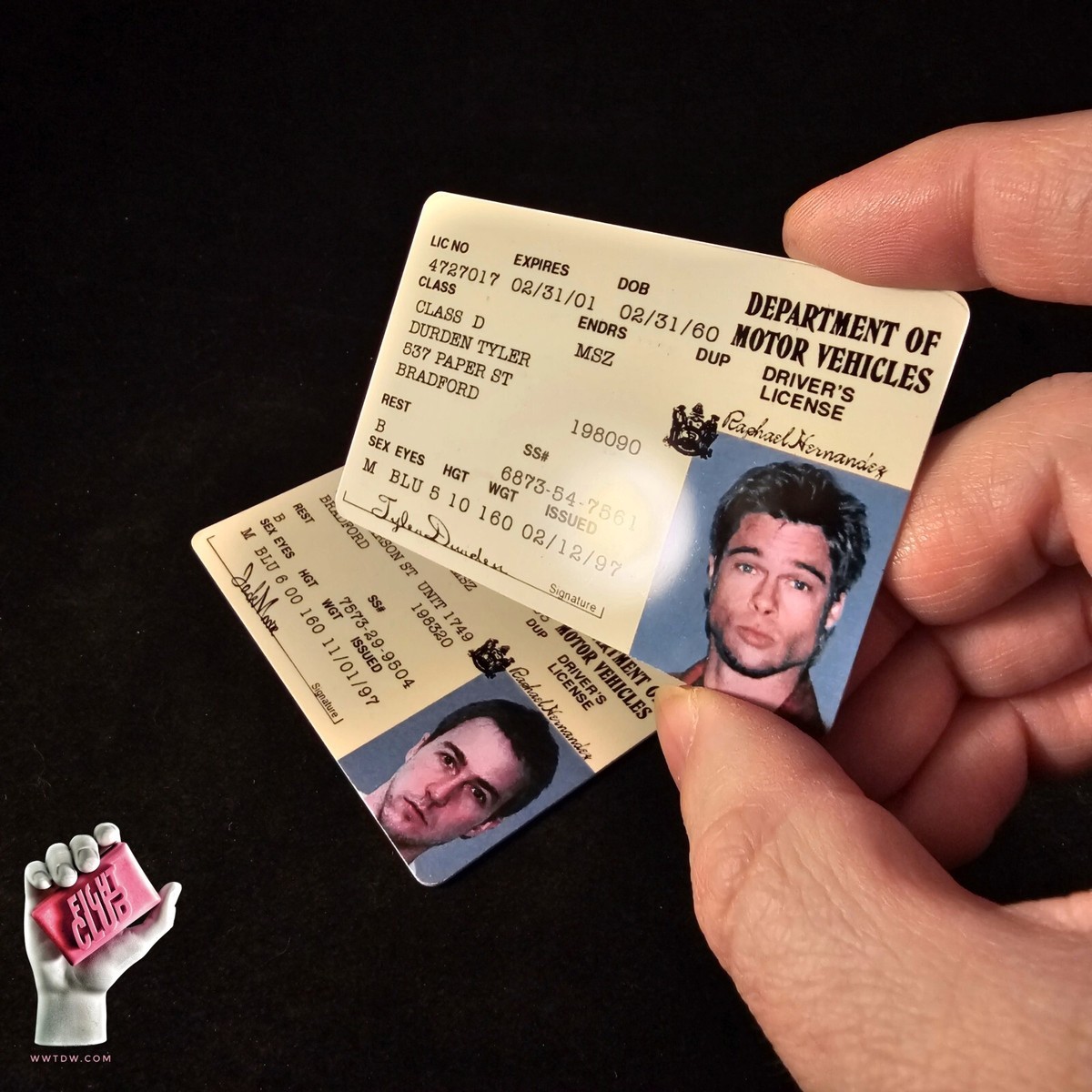 FT/トレカ Tyler Durden + Narrator Drivers License ID Replicas Screen