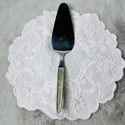 Vintage Cake Server Small Bakelite Pearlized Handle MCM Rostrei Stainless Stamp