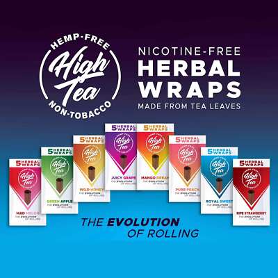 high tea non tobacco Tea Herbal Wrap Sweet 25 Per 5 Pack Master Case of 10 High Tea Herbal Wrap Sweet wholesale herbal smoking wraps High Tea Herbal 5pk Blunt