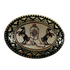 Western Express Copper Cowboy Rodeo Belt BUCKLE w/Horses Cowboy Boot