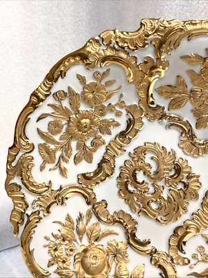 Meissen Rococo Gold Porcelain Plate Crossed Swords Germany Large