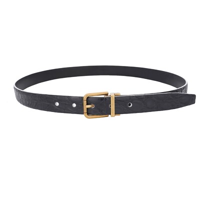 DOLCE & GABBANA Gold Metall Schnalle Kroko Leder Gürtel Schwarz 90 36