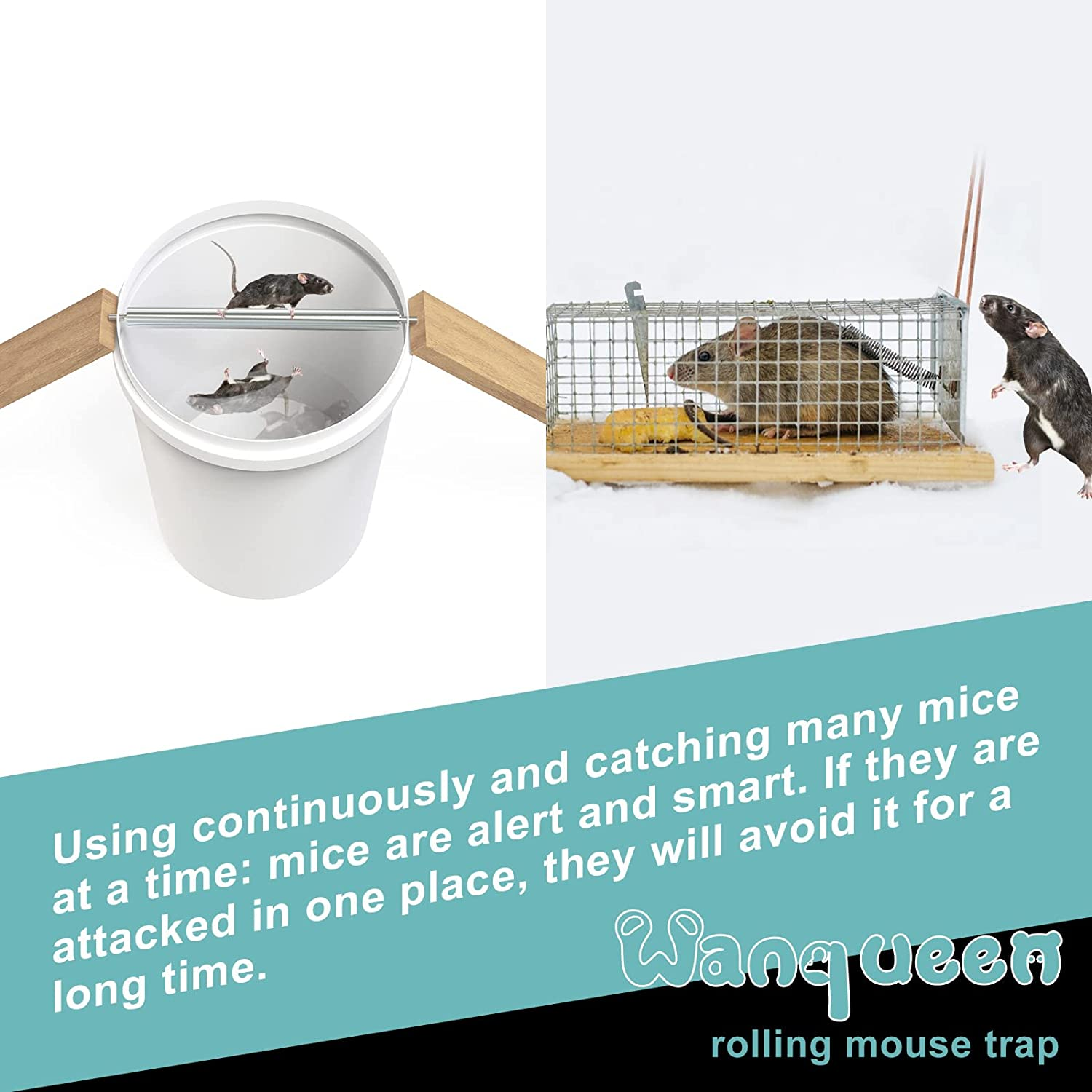 2 Pack Rolling Log Mouse Trap, Humane Live Mouse Trap Bucket, Rat Traps