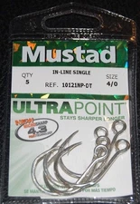 5 Pack Mustad 10121NPDT-40 Kaiju Inline Circle Hooks Size 4/0 In Line 7X Strong