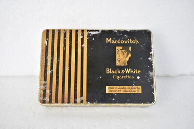 black and white cigarette box Vintage Marcovitch Black-White Cigarettes London England Advertising Empty