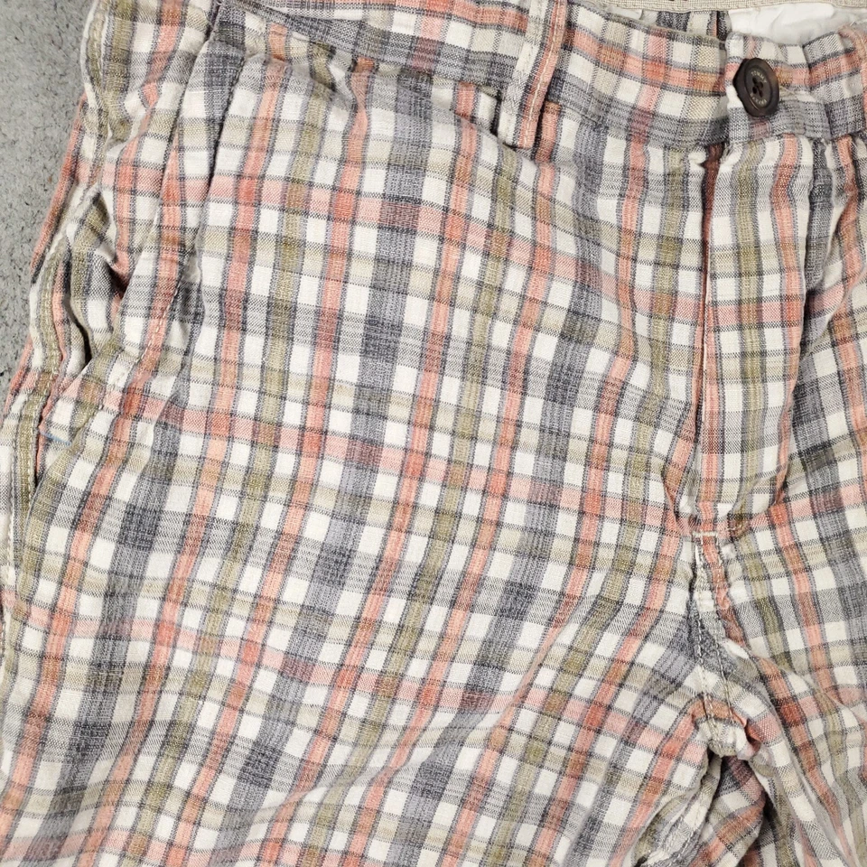 Pantalones Cortos Tommy Bahama Para Hombre Talla 30 Naranja Azul Lino a Cuadros Informales Frente Plano Chino Foto 2 de 4