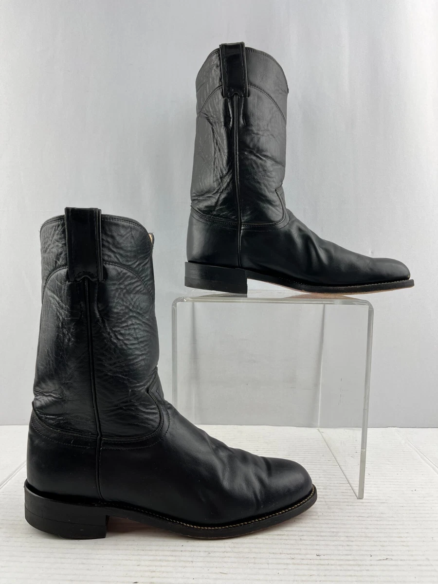 Ladies Justin USA Black Leather Round Toe Roper Western Boots Size 7.5 B
