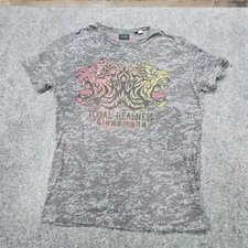 Diesel T-Shirt Men L Heather Charcoal Gray Tiger Total Realness Front Print S/S