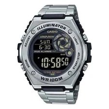 Casio MWD100HD-1BV, Illuminator, 5 Alarms, 10 Year Battery, Stainless Steel Band