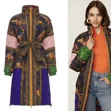 Farm Rio Toucans Puffer Coat Multicolor Reversible Long Jacket - Size Medium