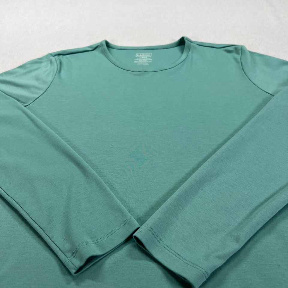 LL Bean T Shirt Womens L Green Pima Peruvian Cotton LongSleeve Base
