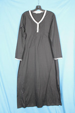 EKOUAER Black w/Gray Trim PLEATED FRONT Stretch Knit LOUNGE Nightshirt/Gown Sz M