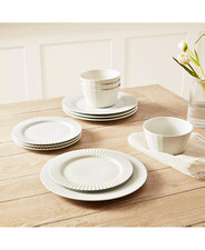 Hotel Collection Fluted 12 Pc. Dinnerware Set, Porcelain, Service for 4- White