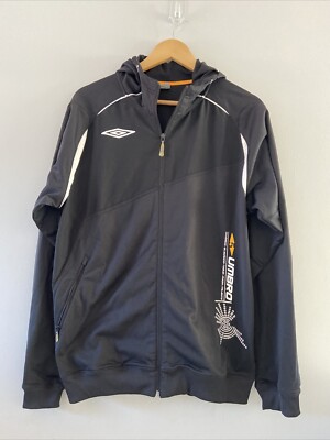 Umbro Track Hoodie Large Full zip Jacket Black Side Print Dinamico Gym Training