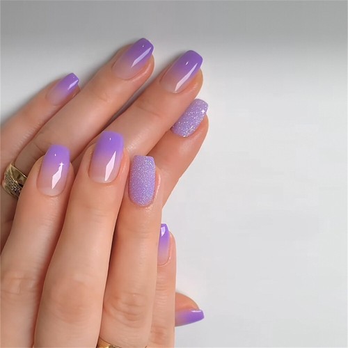 Farbverlauf Glitzer Lila Fake Nail Kurz Sarg Press on Nails für Nailart 24 Stück - Bild 1 von 1