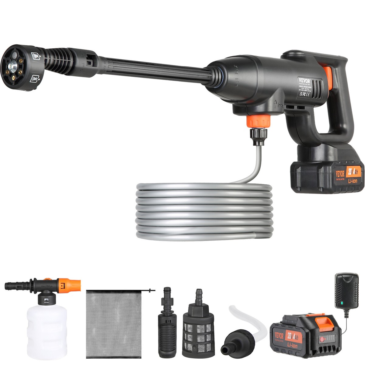 Lance Karcher VEVOR Nettoyeur Haute Pression Sans Fil Sur Batterie à Eau Froide 580 PSI 40 Bar Turboblast Pistolet Laveur