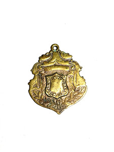 Authentic Antique Watch Fob 18ct gold plated victorian shield emblem JC & co