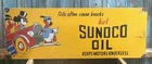 Large Vintage Sunoco Oil Porcelain Metal Gas Sign Mickey Mouse Donald Duck Pluto