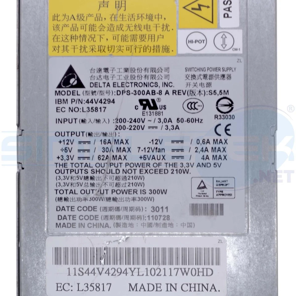 Fuente de alimentación PSU 300W IBM 44V4294 DPS-300AB-8 intercambio en caliente CCIN 520E 7314-G30 Foto 2 de 3