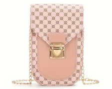 Pink Elegant Chain Crossbody Phone Bag With Secure Closure  Patterned Design
