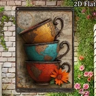 【2D Flat】 2D Flat, Vintage Coffee Cup Metal Wall Art Tin Metal Signs Home Décor