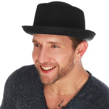 Light Weight Soft Cool Mesh Porkpie hat (L/XL, Black)