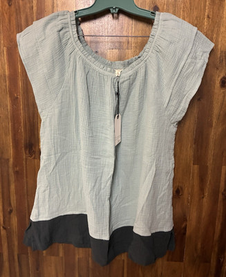 Cotton Bleu Women's XL Blue Gauze Tunic Top Colorblock 100% Cotton Boho NWT