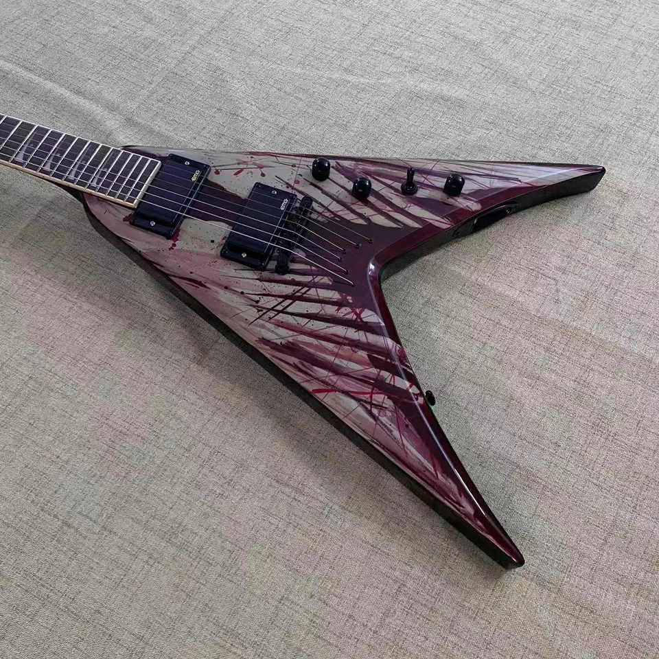 Flying V Electric Guitar Solid Body Black accessories 24 frets Artistic Guitar - Image 2 of 4