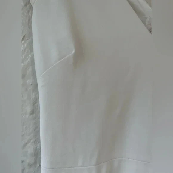 Badgley Mischka blanco, línea A, cuello en V vestido de novia, manga gorra, espalda crochet; 6 Foto 3 de 4