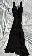 RARE VINTAGE DAVE AND JOHNNY BY LAURA RYNER BLACK BACKLESS MAXI GOWN