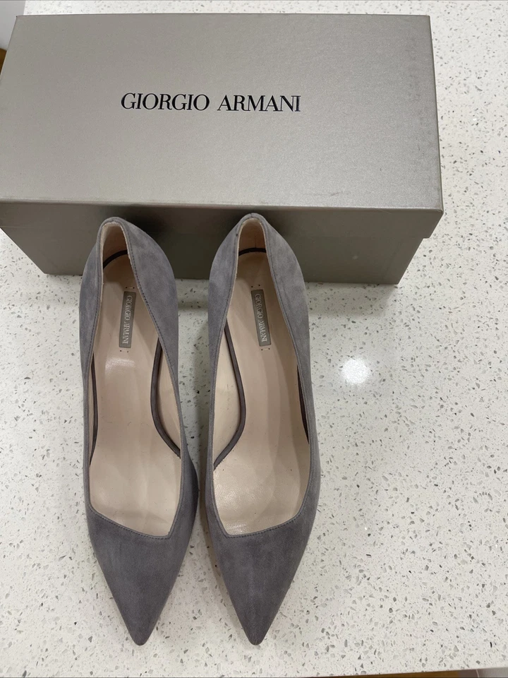 Auténticos Giorgio Armani Mujer Gris Gamuza Cuero Zapatos 8 Italia Foto 3 de 4