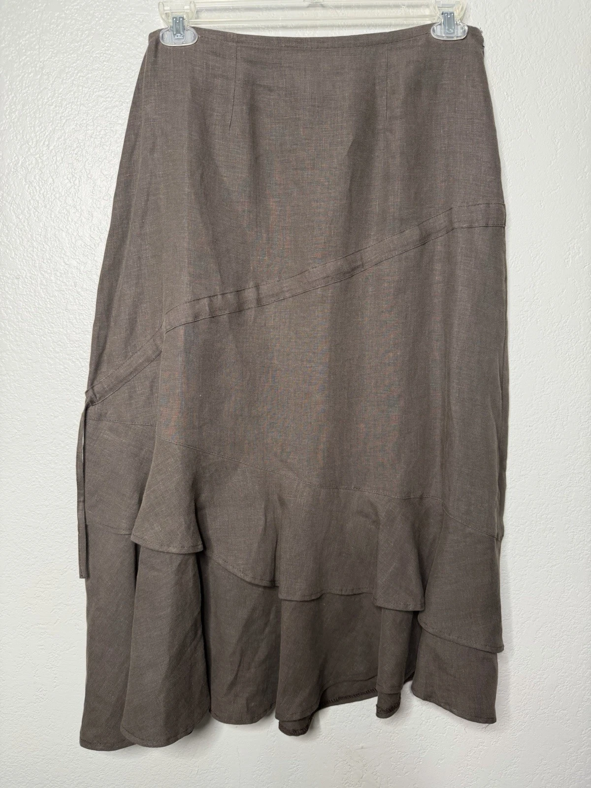 Eva Tralala Size Medium Linen Maxi Skirt Brown Lagenlook Pockets Long