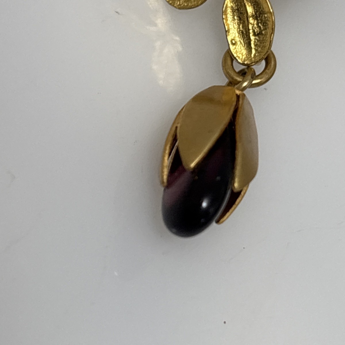 Vintage CELIA LANDMAN Gold Tone Leaf Orchid Dangle Post Earrings SIGNED 5F View 6